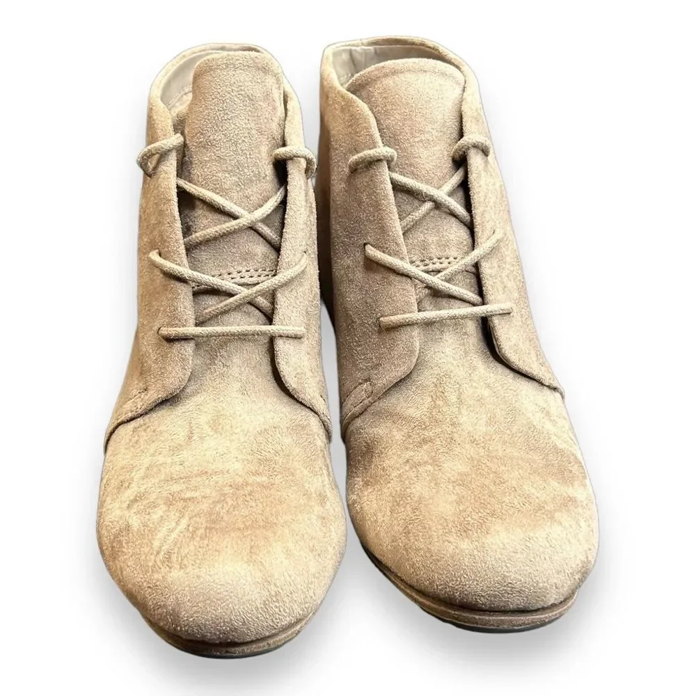 Dr‎ Scholls Boots Womens 7 M Dakota Casual Lace Up Wedge Ankle Bootie Biege